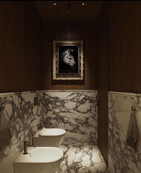 DESIGNEERS on Instagram: "See how the use of light enhances and illuminates the marble, creating depth and texture within its surface and adding atmosphere to a room.   @kurilovdesign   #interiordesigninspiration #interiorinspiration #designinspiration #architecturaldigest #livingroomdesign #livingroomdecor #furnitureideas #furnitureinspiration #bathroomdesign" Fall Interior Design, Guest Bathroom Design, Marble Walls, Luxury Living Room Decor, Restroom Design, Cheap Houses, Small Toilet, Classic Bathroom, Bathroom Design Luxury