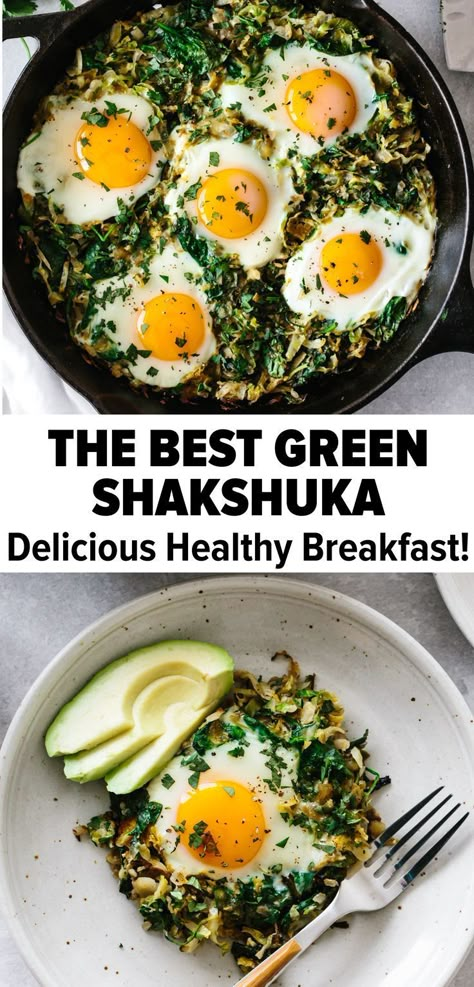 Breakfast Shakshuka, Green Shakshuka, Spinach Healthy, Shakshuka Recipe, Shaved Brussel Sprouts, Shakshuka Recipes, Yummy Healthy Breakfast, Whole 30 Breakfast, Dinner Healthy