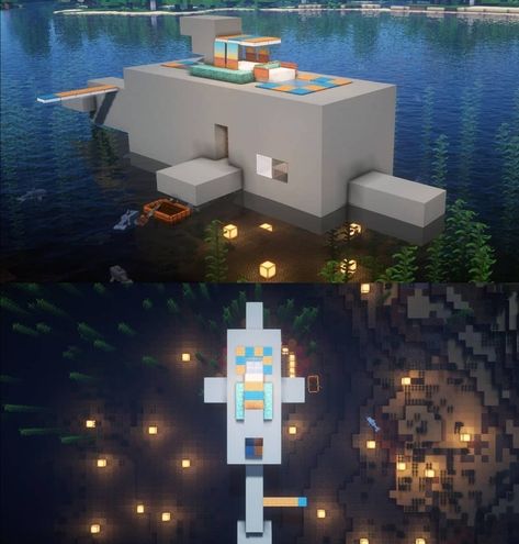 Minecraft Dolphin, Building Blueprints, Minecraft Building Blueprints, Dolphin House, Bangunan Minecraft, Minecraft Architecture, Minecraft Crafts, Minecraft Buildings, Minecraft Builds