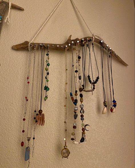 Diy Necklace Hanger, Witchy Room Decor Diy, Necklace Hanger Diy, Handmade Witchy Metal Jewelry, Handmade Witchy Necklaces For Festivals, Hippie Necklace Holder, Handmade Adjustable Witchy Necklaces, Gothic Jewelry Hanger, Diy Necklace Holder