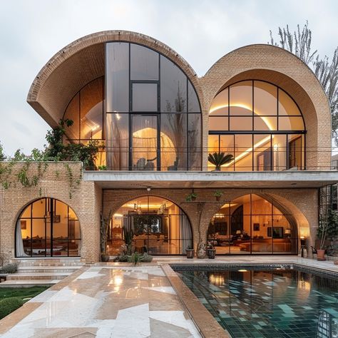 Artec Villa by Amir Reza Hassani @architect_hasani. 🔗 https://www.amazingarchitecture.com/visualization/artec-villa-by-amir-reza-hassani Amir Reza Hassani: This architectural masterpiece, with its unique arch design and stunning views, embodies the fusion of art and nature. Artec Villa, featuring open spaces and modern lighting, provides a serene and delightful environment for its residents… #ai #iran #isfahan 🔗 https://www.amazingarchitecture.com/ A collection of the best contempor... Arch Elevation Design, House With Arches, Arched House, Unique Buildings Architecture, Villa Elevation, Architectural Writing, Iran Isfahan, Cute Houses, Villa Architecture