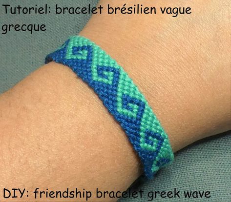 Greek Wave Friendship Bracelet Tutorial, Greek Wave Bracelet, Brazilian Bracelet, Waves Tutorial, Diy Friendship Bracelet, Friendship Bracelet Patterns Easy, Greek Pattern, Macrame Bracelet Patterns, Friendship Bracelets Tutorial