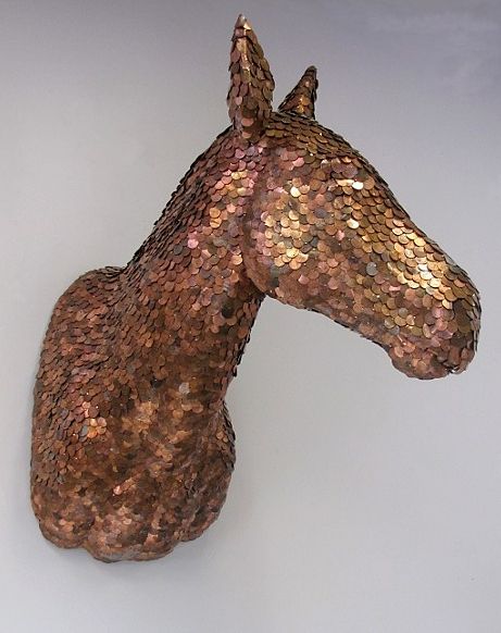 War Horse Penny Trophy by Rachel Denny | Community Post: 25 Pretty Penny Projects To DIY Penny Crafts, Recycled Sweaters, Coin Art, Faux Taxidermy, Design Sponge, Animal Heads, Design Milk, Horse Head, Taxidermy