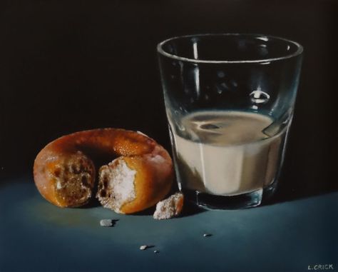 Lucy Crick | Milk and Donut Donut Still Life, Still Life For Beginners, Tjalf Sparnaay, Jaffa Cakes, Food Art Painting, Jaffa Cake, Oil Painting Still Life, Food Still Life, Foodie Art