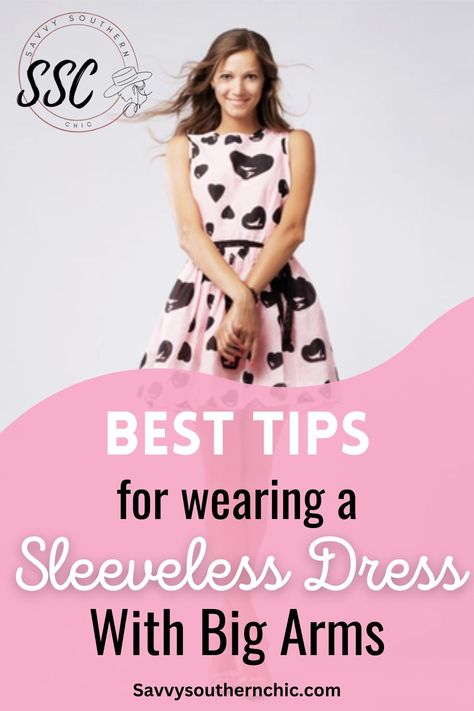 If you’re wondering how to wear a sleeveless dress with fat arms, we’ve compiled some expert-backed tips and tricks that’ll give your arms a slimming effect and make you look and feel your absolute best! Tips for women over 40 and plus size tips for wearing sleeveless arms and dresses. Sleeveless dresses can easily become part of your summer style. Get the skinny on hiding armpit fat in a sleeveless dress. How To Wear A Sleeveless Dress, Large Arms Outfit, What To Wear With Maxi Dress, How To Style A Sleeveless Dress, Arm Cover Up For Sleeveless Dress, Dress For Fat Belly Women, Slim Dress Outfit, Thick Arms Outfit, Fat Arms Outfit