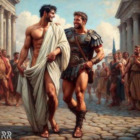 Human Male Character Art, Roman Men, Male Art Photography, Male Art Model, Ancient Greek Clothing, Greek Man, Gay Costume, Roman Painting, Roman Man