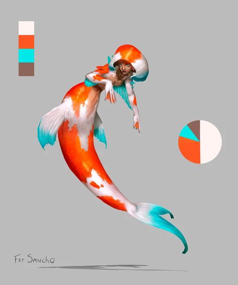 [Art] I made a Koi Mermaid : DnD Koi Fish Oc, Mermaid Dnd, Fish Oc, Mermaid Tail Art, Koi Mermaid, Koi Dragon, Girl Oc, Mermaid Artwork, Deep Sea Creatures