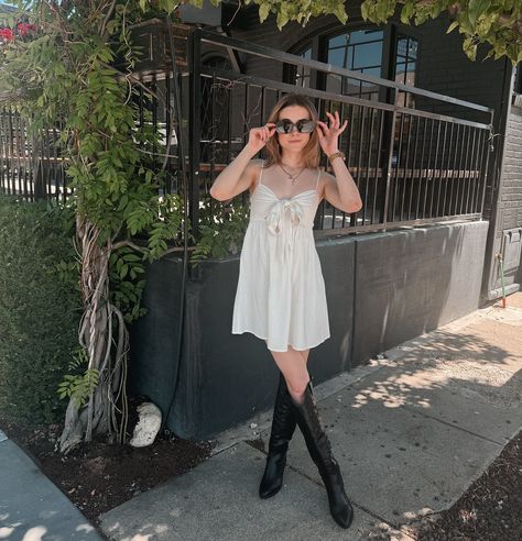 You can never go wrong with a mini dress + cowgirl boots🤠✨👢 Tap to shop the ‘Bessiana Mini Dress’ in black or white! #sierrabelleboutique White Dress Black Boots, Dress Cowgirl Boots, Dress And Cowgirl Boots, Dress Black Boots, Cowgirl Boots, Dress Black, Black Boots, Tap, White Dress