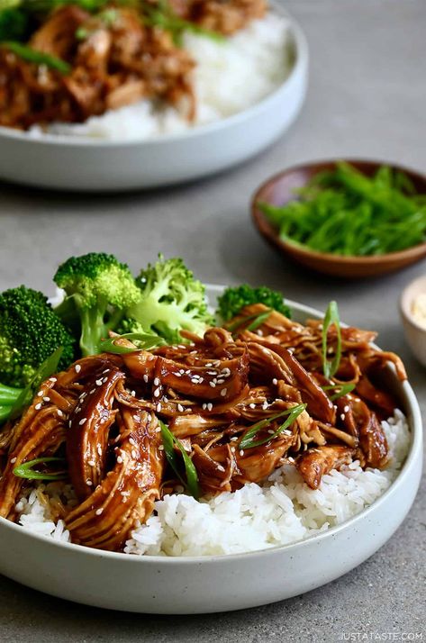 This Slow Cooker Teriyaki Chicken is the ultimate takeout-inspired meal! With tender, juicy shredded chicken in a sticky, sweet homemade teriyaki sauce, it’s easy to make and full of flavor. Perfect over rice, noodles, or with a side of steamed veggies for a delicious weeknight dinner—plus, it’s great for leftovers! Slow Cooked Chicken Teriyaki, Chicken Teriyaki Recipe Instapot, Slow Cook Shredded Chicken, Leftover Teriyaki Chicken Recipes, Shredded Chicken Teriyaki, Chicken Teriyaki Recipe Crockpot, Asian Shredded Chicken, Teriyaki Chicken Crockpot, Easy Asian Sauce