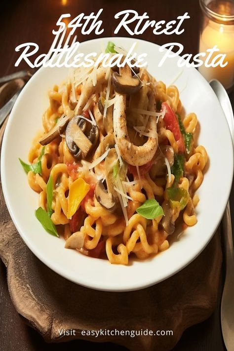 Rattlesnake Pasta 54th Street, Rattlesnake Pasta Recipe, Rattlesnake Pasta, Greek Meatloaf, Madelines Recipe, Spicy Vegetables, Unique Dishes, Pasta Easy, Kitchen Guide