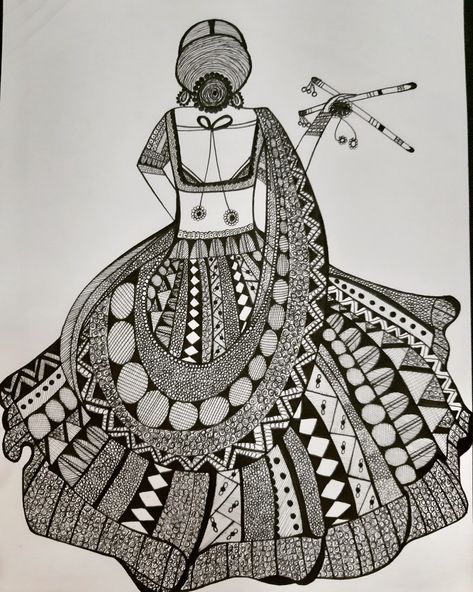 Its a gujarati lady dancing Gujarati Dress, Simple Draw, Lady Dancing, Mandala Arts, Doll Drawing, India Style, Latest Mehndi, Rangoli Kolam, Mandala Artwork