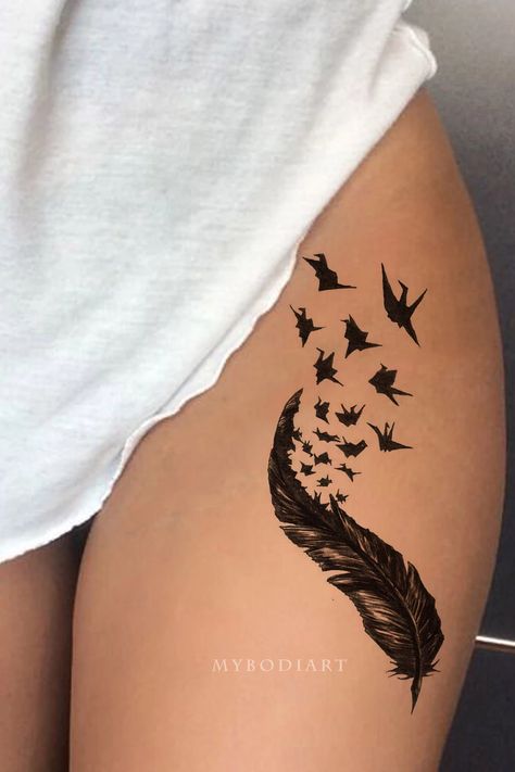 Calf Tattoos For Women, Upper Thigh Tattoos, Unique Tattoos For Women, Hip Thigh Tattoos, Tattoos Infinity, Thigh Tattoo Designs, Hip Tattoos Women, Chest Tattoos For Women, Tattoos Geometric