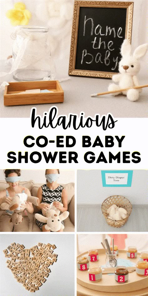 Funny Co Ed Baby Shower Games For Couples Shower - fun baby shower activities and co-ed party games for coed baby shower (Jack and Jill showers or couples baby shower). Funny party game ideas everyone loves! #babyshower #coedshower #showergames #partygame #coedgames #couplesgames Huggies And Chuggies Party Games, Baby Shower Prizes For Games Co Ed, Baby Shower Couple Games, Coed Baby Shower Games For Large Groups, Mom And Dad Baby Shower Game, Baby Shower Co Ed Games, Diaper Shower Games, Last Minute Baby Shower Games, Passive Baby Shower Games