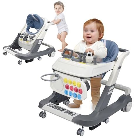 HAPYOOY 4 in 1 Folding Baby Walker, Activity Walker for Boys Girls, Learning-Seated, Toddler Walk-Behind w/Music Toys, Adjustable Height & Speed, Safety Bumper, Infant Walker Anti-Rollover Pee Pee Teepee, Baby Bottle Labels, Dinosaur Backpack, Music Toys, Baby Bouncer, Boys Backpacks, Baby Protection, Baby Walker, Toy Organization