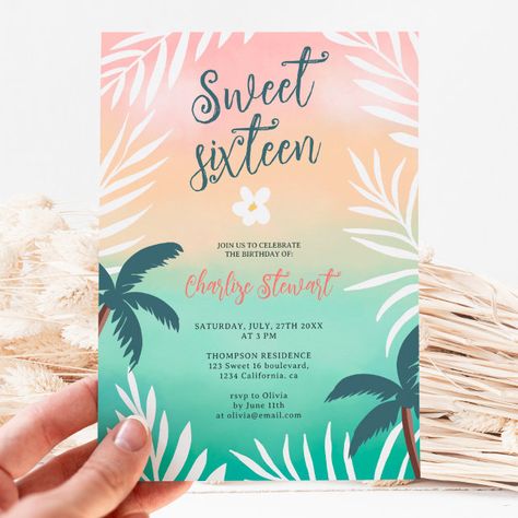 Beach Party Sweet 16, Beach Themed Sweet 16, Summer Sweet 16, Beach Sweet 16, Tropical Sweet 16, Sweet 16 Luau Party Invitations, Sweet 16 Pool Party Invitations, Beach Birthday Invitations, Sweet Sixteen Party Themes