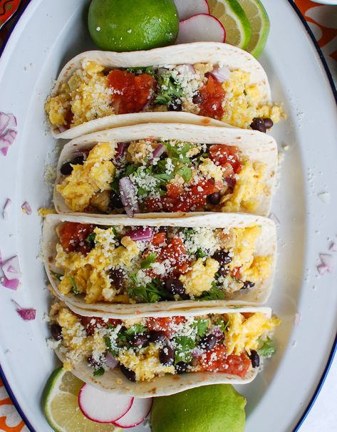 Make these Southwest Breakfast Egg Tacos for a protein packed breakfast, lunch or dinner! These tacos use eggs as the base and pair your favorite Southwest ingredients including black beans, cheese, cilantro, salsa and red onion. Your whole family will love these! // acedarspoon.com #eggs #tacos Southwest Breakfast, Egg Tacos, Best Egg Recipes, Cilantro Salsa, Packed Breakfast, Breakfast Recipies, Protein Packed Meals, Roll Recipes, Protein Packed Breakfast