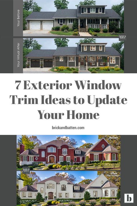 Changing the color of your home’s exterior can elevate its curb appeal, but experimenting with different window trim ideas can provide the right amount of contrast to refresh your home’s entire design. Window trim might seem like a small detail, but choosing the right color for your trim can take your home to the next level. #exteriordesign #trim #windowtrim #paint #paintcolors #exteriorpaint #trimpaint Outdoor Trim Exterior Houses, Window Trim Ideas Exterior Curb Appeal, Outdoor Window Trim On Stucco, Outdoor Window Trim Ideas, Painting Window Trim Exterior, White Window Trim Exterior, Exterior Window Trim Ideas On Vinyl, Window Colors Exterior, Window Molding Trim Exterior