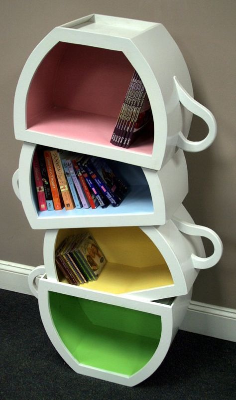 Stacked Tea Cups Bookcase - $795.00 | Stacked Tea Cups Bookcase - $795.00 Game Bedroom, Alice In Wonderland Room, Unique Bookshelves, Creative Bookshelves, Regal Design, Bookshelf Design, Kids' Room, My New Room, My Dream Home