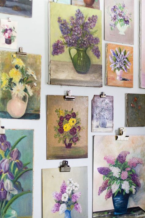 5 Alternatives for Hanging Art Without Frames | The Everygirl Rose Paintings, Wall Galleries, Style Me Pretty Living, Wall Groupings, Cottage Style Home, Vintage Florals, Cottage Style Homes, Watercolor Lessons, Style Cottage