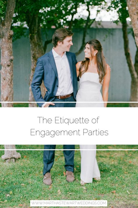 The Etiquette of Engagement Parties | Martha Stewart Weddings - Everything you need to know about planning the first (of many!) pre-wedding celebrations. #engagementparty #weddingplanning #weddingetiquette Champagne Engagement Party, Pre Wedding Celebration, Formal Engagement Party, Engagement Party Etiquette, Dress Etiquette, Engagement Party Decor, Party Dress Codes, Engagement Party Dresses, Wedding Etiquette