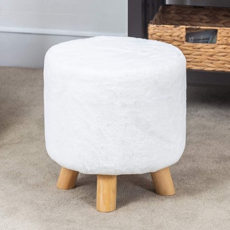 AmazonSmile : Homebeez Small Round Ottoman Foot Stool Rest with Non-Skid Legs (Black Cow) : Home & Kitchen Small Round Ottoman, Faux Fur Ottoman, Faux Fur Stool, White Stool, Small Ottoman, Foot Rest Ottoman, Ottoman Cushion, Guest Room Decor, Bench Decor