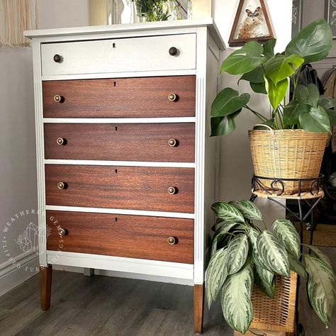 Tall Dresser Refurbish, Upcycled Tallboy, Tall Dresser Makeover, Upcycled Drawers, Flipped Furniture, Flip Furniture, Dresser Makeovers, Tallboy Dresser, Upcycle Furniture