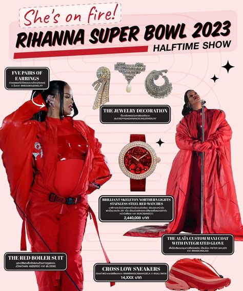 Rihanna Super Bowl 2023 Super Bowl Halftime Show 2023, Rihanna Superbowl Costume, Rhianna Super Bowl, Rihanna Super Bowl 2023, Rihanna 2023, Masquerade Event, Rihanna Cover, Red Watch, Boiler Suit