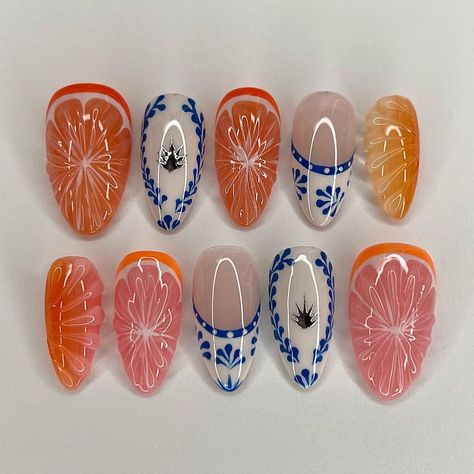 Nail Art Using Stickers, Nails Orange, Acrylic Press On Nails, Summery Nails, Purple Nail, Nails Square, Nails Makeup, Orange Nails, Dream Nails