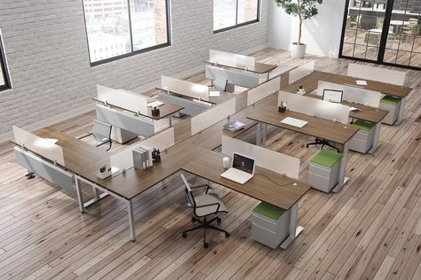 Benching Stations - Distrimar Modern Cubicle, Boutique Office Design, Shared Office Space Ideas, Office Cubicle Design, Cubicle Design, Contemporary Office Design, Collaborative Workspace, Staff Room, Used Office Furniture