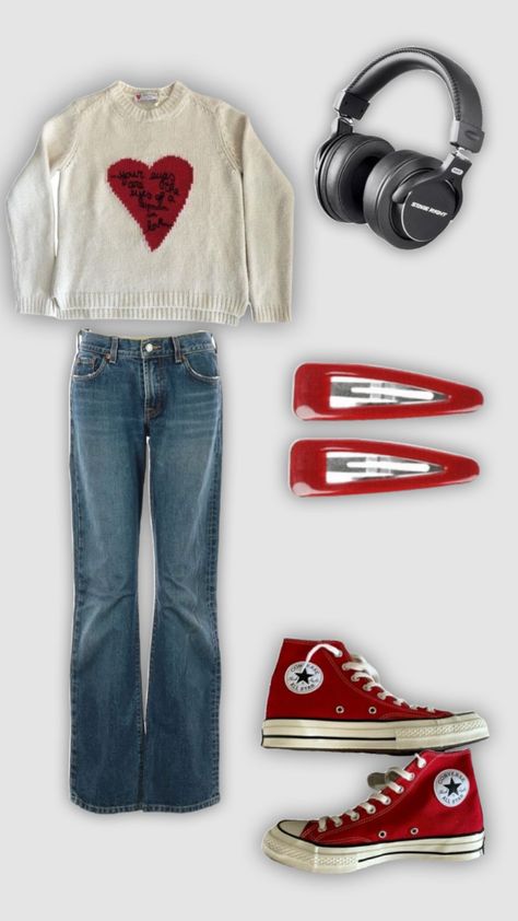 downtown girl fitspo !! 🎧 #myfirstshuffle #fyp #downtowngirl #outfitinspo #red Red Downtown Outfit, How To Style Red Converse Outfits, Dowmtown Girl Oufits, Red Downtown Aesthetic, Sims 4 Downtown Girl Cc, Uptown Girl Outfits, Downtown Girl Christmas, Downtown Girl Winter Outfits, Outfits With Red Converse