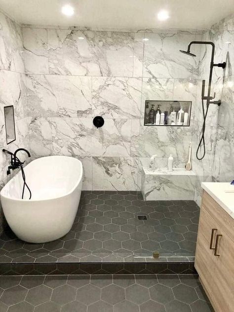 Master Bath Tub And Shower Ideas, Bathroom Ideas Shower Tub Combo Master Bath, Tub In Shower Master Bath, Tub In Shower Area, Bathroom Tub Ideas, Organization Small Bathroom, Wet Room Bathroom, Full Bathroom Remodel, Bathroom Decorating Ideas