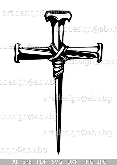 3 Nails Cross Tattoo, Crossed Cannons Tattoo, Cool Cross Drawings, Cross Designs Drawings, Nail Cross Tattoo, Cross Made Of Nails, Nail Cross Design, Iron Cross Tattoo, Cross Drawings