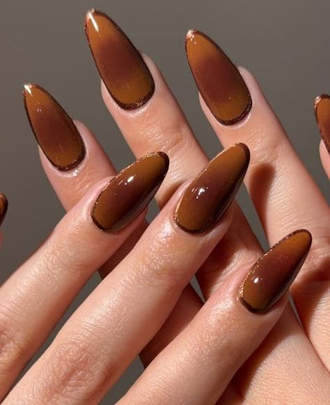 Cinnamon Nails, Spice Nails, Burgundy Nail Art, Cherry Mocha, Half Moon Nails, Sheer Nails, Brown Nail Polish, Fall Manicure, Nail Trend