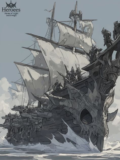 Ghost Ship (Design) —day 5 Pirate Ships Concept Art, Pirate Ship Design, Ghost Ship Art, Fantasy Ships, Ghost Pirate, Haunted Ship, Airship Art, Pirate Ship Art, Nephilim Giants