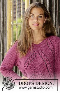 Free knitting patterns and crochet patterns by DROPS Design Knitting Patterns Free Shawl, Drops Design Crochet, Crocheted Jumper, Crochet Cardigan Free, Gilet Crochet, Crochet Cardigan Sweater, Crochet Jumper, Crochet Sweater Pattern Free, Crochet Tops Free Patterns