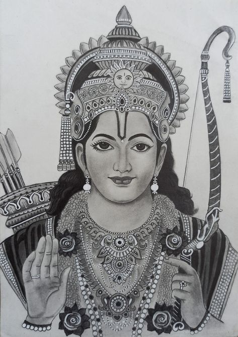 Shri Ram Sketch Drawing, Hindu Gods Pencil Drawings, Ram Bhagwan Sketch, Shri Ram Sketch Pencil Easy, Shri Krishna Drawing Sketch Art, Indian Gods Sketch, Siya Ram Mandala Art, Shri Ram Mandala Art, Siya Ram Drawings