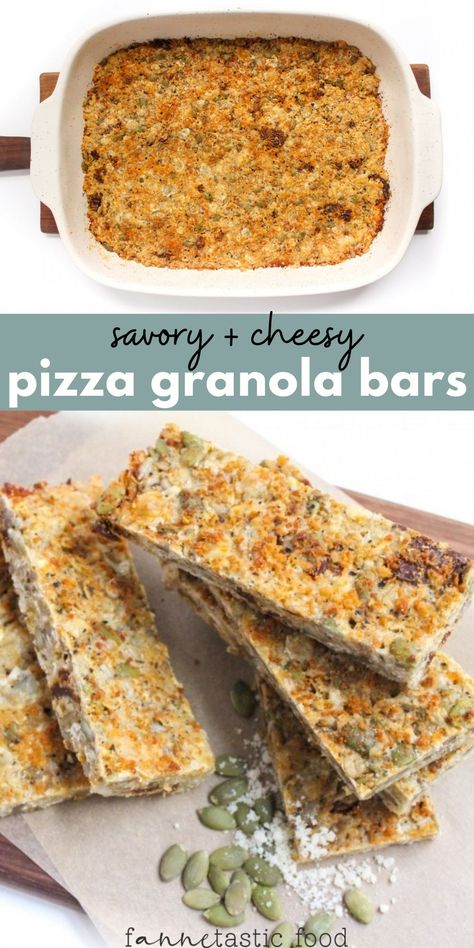 These savory granola bars are perfect for pizza lovers who are looking for a healthy snack recipe! They're homemade granola bars with cheese, sun dried tomatoes, crunchy seeds, oats, and more. Savory Snack Bars, Copycat Sunbelt Granola Bars, Savory Granola Recipe, Savory Bars Recipes, Savory Granola Bars, Homemade Yasso Bars, Seed Bars Recipe Healthy, Homemade Savory Snacks, Savory Bars