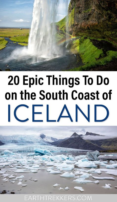 20 best things to do along the south coast of Iceland. Skogafoss, Jokulsarlon and Fjallsarlon Glacier Lagoons, Seljalandsfoss, glacier hikes, the amazing Fimmvorduhals hiking trail, and many more. Get the full list in this post. Blog Success, Iceland Map, Things To Do In Iceland, Iceland Travel Guide, Iceland Itinerary, Iceland Road Trip, Iceland Travel Tips, South Iceland, Iceland Trip