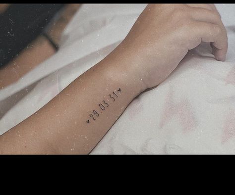 Small Birthday Date Tattoos, Date Wrist Tattoos, Wedding Date Tattoos For Women, Birthday Date Tattoo, Date Tattoo Ideas Women, Wedding Date Tattoo Ideas, Birthday Date Tattoos, Wedding Date Tattoos, Grandparents Tattoo