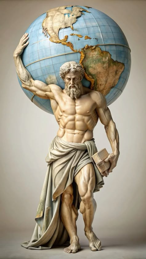 Atlas Holding The World, Holding The World, فنسنت فان جوخ, Atlas Art, Atlas Tattoo, Earth Drawings, Ancient Greek Sculpture, Greek Mythology Tattoos, World Atlas