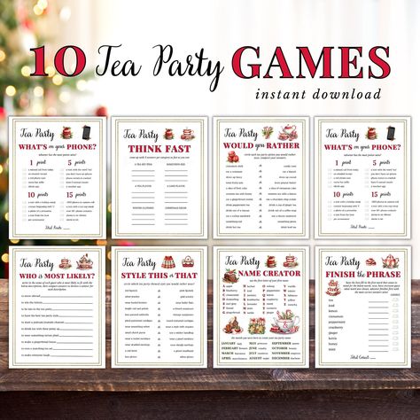 Christmas Tea Party Games, Tea Party Activity, Tea Thoughts, Holiday Tea Party, Tea Party Activities, Grandparents Activities, Party Games Printable, Tea Party Games, Christmas Tea Party