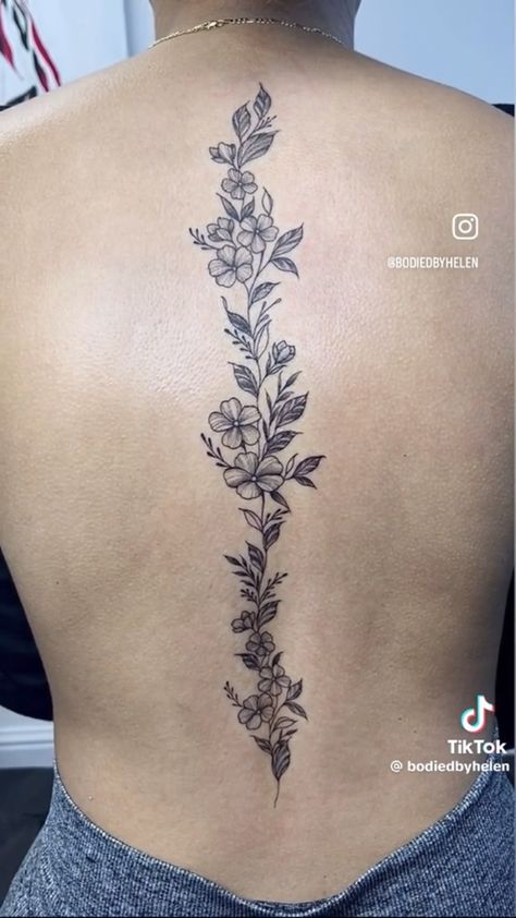 Floral Spine Tattoos For Women, Spine Tats, Floral Back Tattoos, Flower Spine Tattoos, Beautiful Flower Tattoos, Tattoo Templates, Spine Tattoos For Women, Cute Tiny Tattoos, Stylist Tattoos