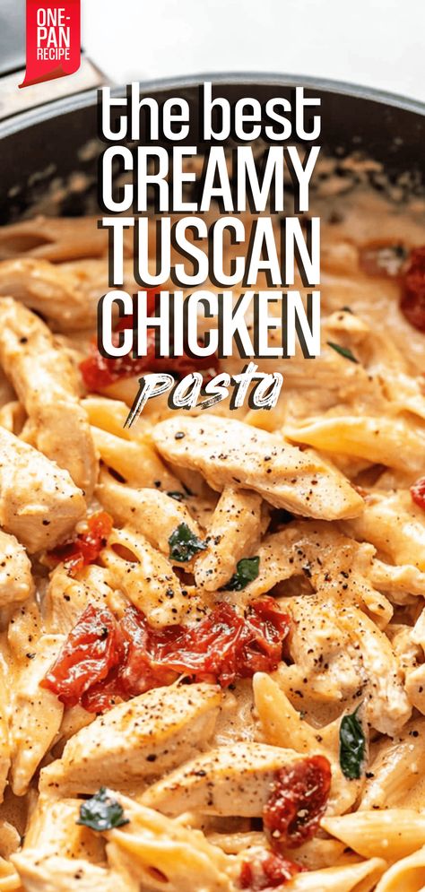 One-Pan Creamy Tuscan Chicken & Pasta – Chasety Creamy Tuscan Chicken Pasta, Tuscan Pasta, Ms Recipes, Creamy Tuscan Chicken, Tuscan Chicken Pasta, Chicken And Spinach, Simple Green Salad, Creamy Parmesan, Tuscan Chicken