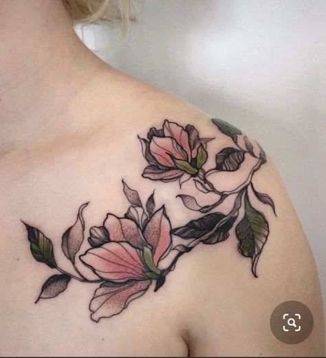 Art Nouveau Tattoo, Magnolia Tattoo, Nouveau Tattoo, On Tattoo, Pisces Tattoos, Chest Piece Tattoos, Gorgeous Tattoos, Tatuaje A Color, Botanical Tattoo