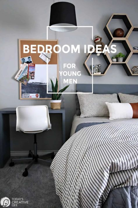 Bedroom ideas for young men Bedroom Ideas Neutral Colors, Bedroom Ideas For Young Man, Bedroom Ideas Neutral, Boho Wall Decor Diy, Boys Bedroom Grey, Men Bedroom Ideas, Home Decor Ideas Indian Style, Bachelor Bedroom, Young Room