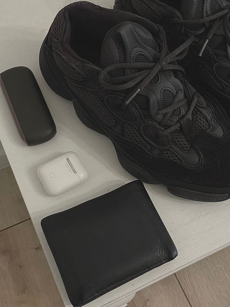 Yeezy 500 black AirPods wallet iqos Yeezy 500 Black, Yeezy 500, Black Trainers, Makeup Pictures, Swag Shoes, Black Aesthetic, Aesthetic Photo, Mens Outfits, Black