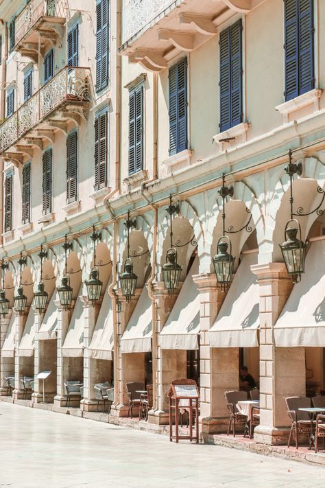 Street in old town Corfu, Greece . . . #aesthetic #wallpaper #travel #hiddengem #corfu #greece #adventure #mustvisit #restaurant #street #vintage Corfu Greece Aesthetic, Aesthetic Wallpaper Travel, Wallpaper Travel, Greece Aesthetic, Corfu Town, Corfu Greece, Corfu, Greek Islands, Aesthetic Wallpaper