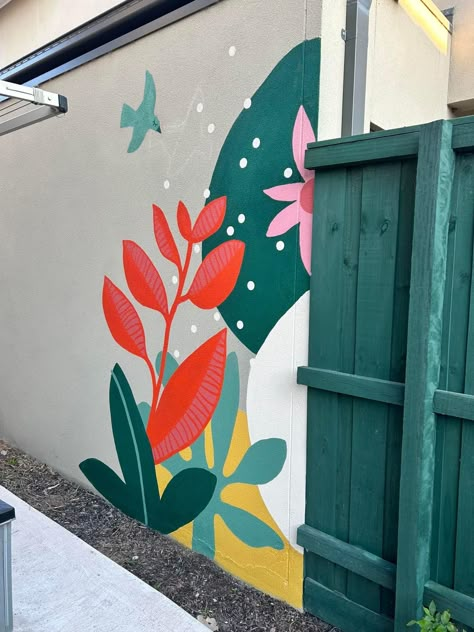 Diy Wall Mural Ideas Easy, Balcony Wall Painting, Door Painting Ideas Creative, Backyard Mural Ideas, Exterior Murals, Wall Murals Diy, Jungle Mural, Holly House, Tropical Art Print