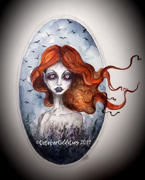 Creepy Watercolor Art Easy, Spooky Watercolor, Goth Watercolor, Horror Watercolor Art, Horror Watercolor Paintings, Vampire Watercolor Art, Watercolour Horror Art, Vampire Drawings, Vampire Art