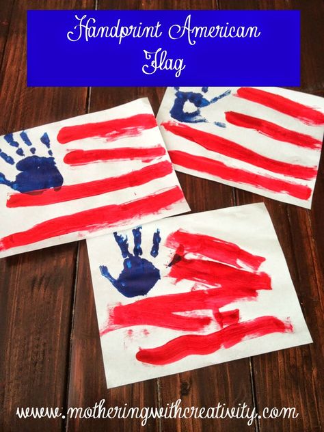 Mothering with Creativity: Handprint American Flag.    Great for 4th of July or USA themes! Fourth Of July Crafts For Kids, Diy Paper Art, 13 Colonies, 4th July Crafts, Craft Ideas For Kids, Au Pair, Patriotic Crafts, Daycare Crafts, Flag Art